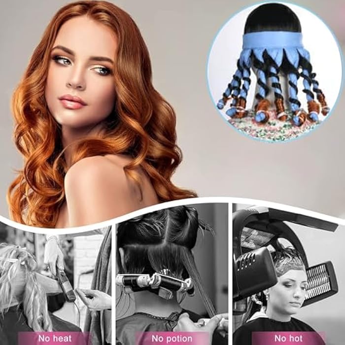 Plexaris Octopus Heatless Curls, Heatless Curler For Women, Heatless Hair Curler With Octopus Satin Design Headband, Heatless Curls Headband For Women Long Hair Styling Sleeping Overnight, Blue - Image 4